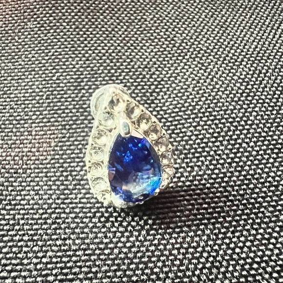 Danecraft Fine Silver Plate Sapphire Blue CZ Teardrop Earrings w/Box Vintage - Picture 3 of 14